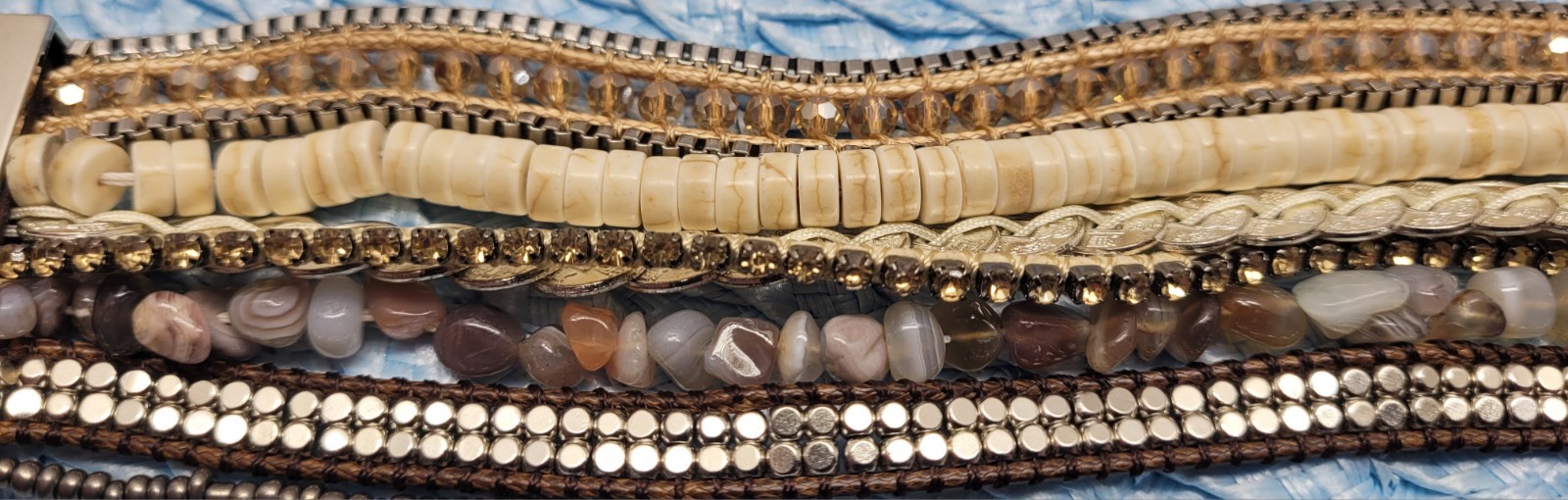 Victoria Emerson Natural Beaded Wrap Cuff Bracelet Multi Strand, Layered Magnet