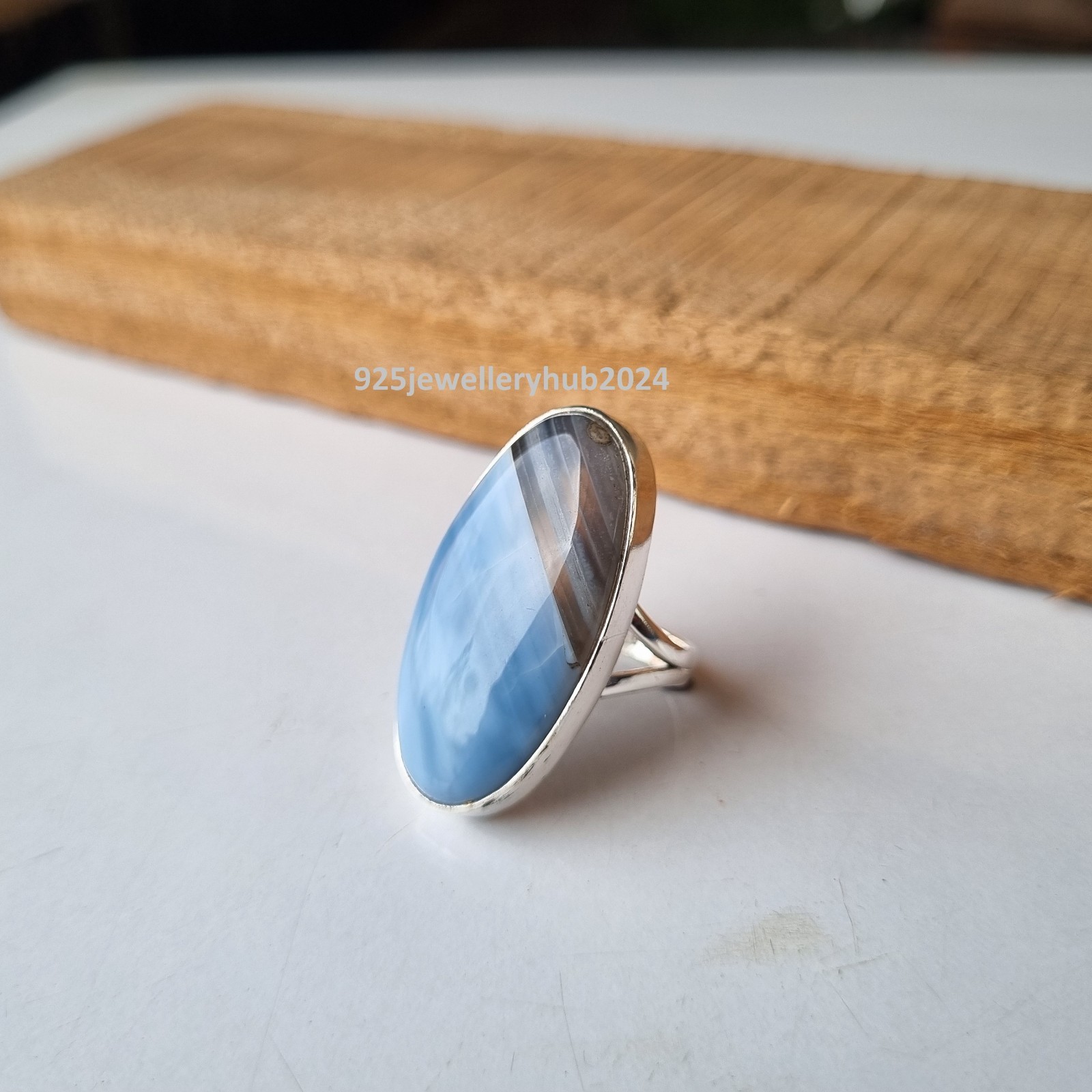 Owyhee Blue Opal Gemstone Ring 925 Sterling Silver Anniversary Gift Ring PG6622