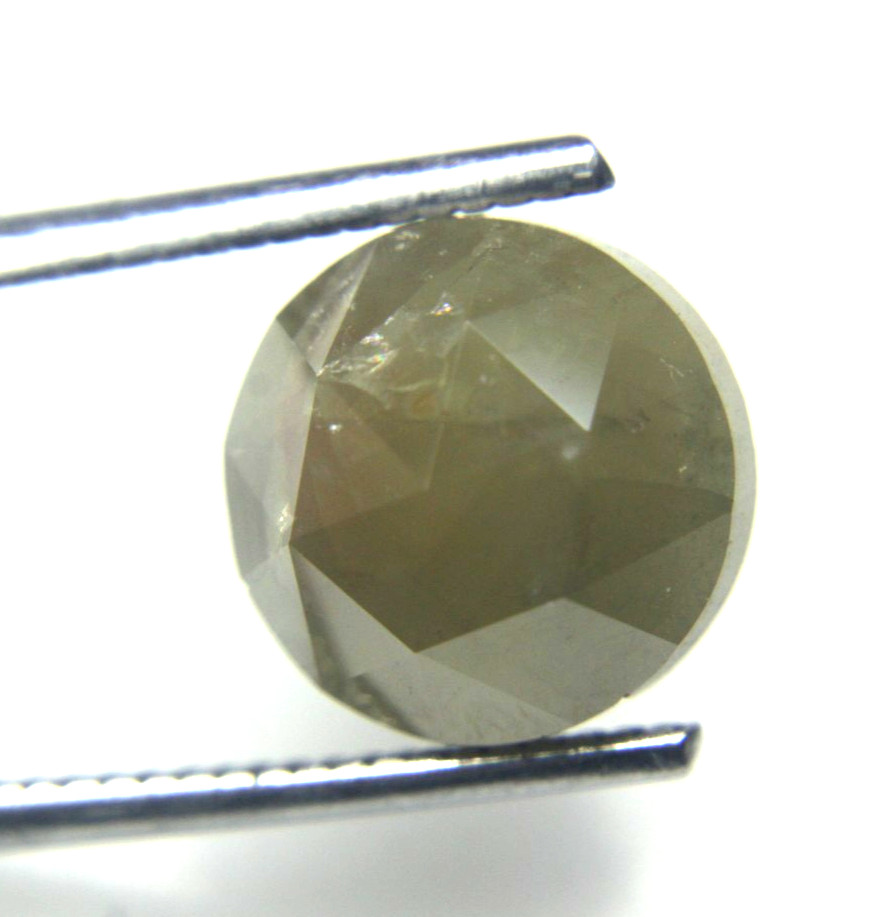 6.45Cts Gray Color Round Rose Cut Diamond Big Natural Real 10.70-10.92×5.95 MM