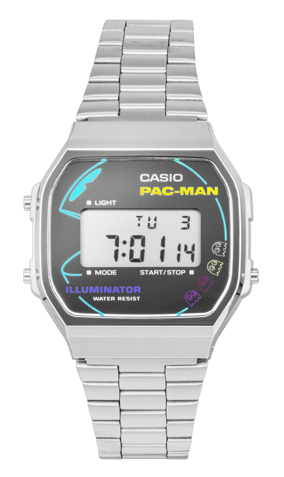 Casio Vintage Digital PAC-MAN Grey Dial Quartz Steel A168WEPC-7A Unisex Watch