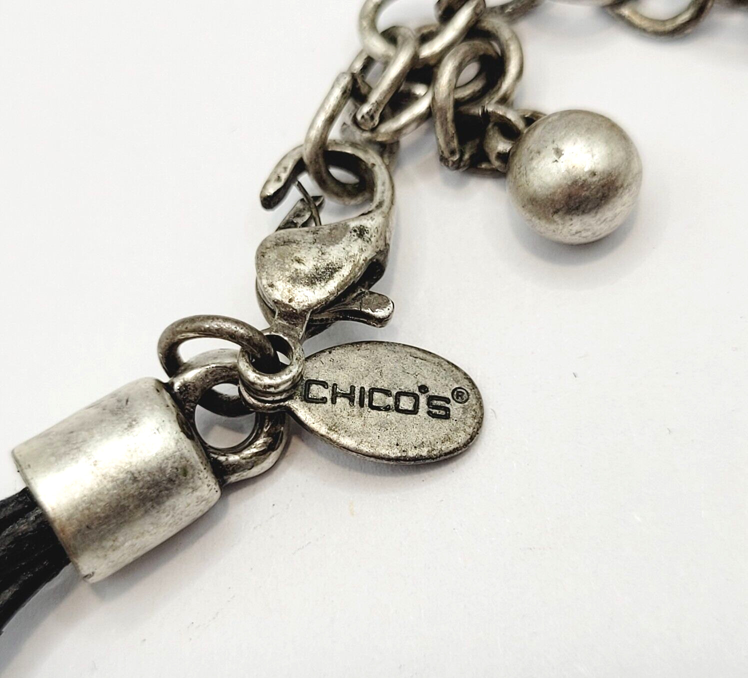 Chico’s Enamel and Rhinestone Pendant Necklace Triple Stand Cord Vintage Signed