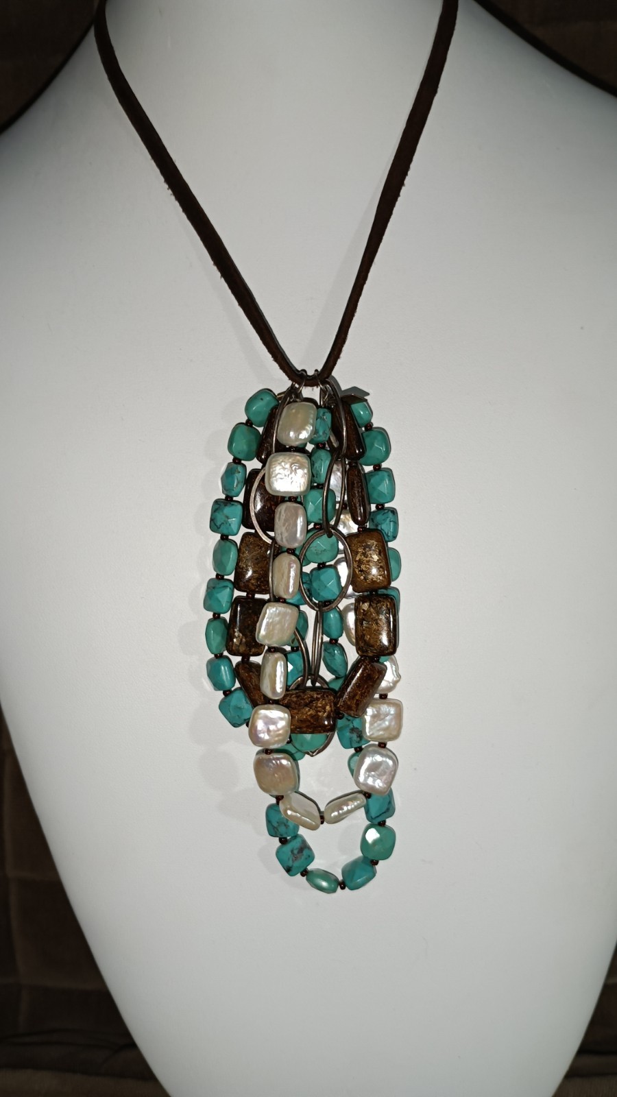 CLP Jewelry Studio Bronzite Turquoise Pearl Sterling Silver Beaded Necklace
