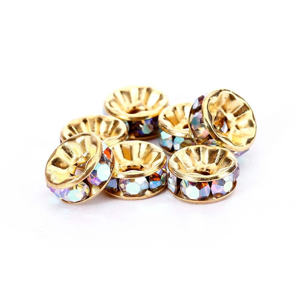Clear AB Rhinestone Rondelle Spacers Gold/Silver 4mm 6mm 8mm 10mm 50pcs Per Bag