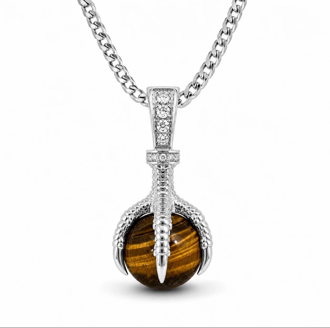2026 Trax NYC Eagle Claw Tiger Eye Silver diamonds chain .925