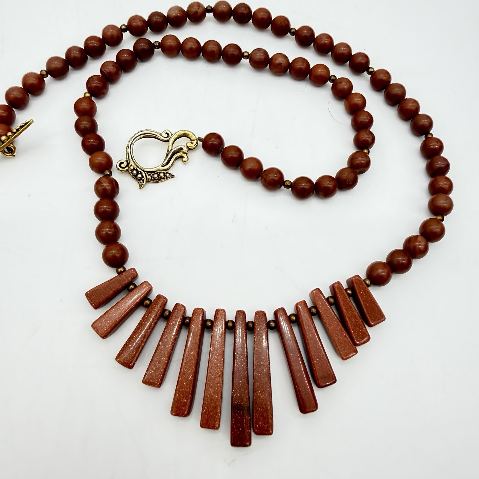 Vtg Sandstone Sunstone Necklace Tile Spike Slab Designer Signed