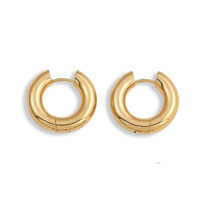 Gold Huggie Hoop Earrings Women CZ Zircon Stainless Steel Hypoallergenic
