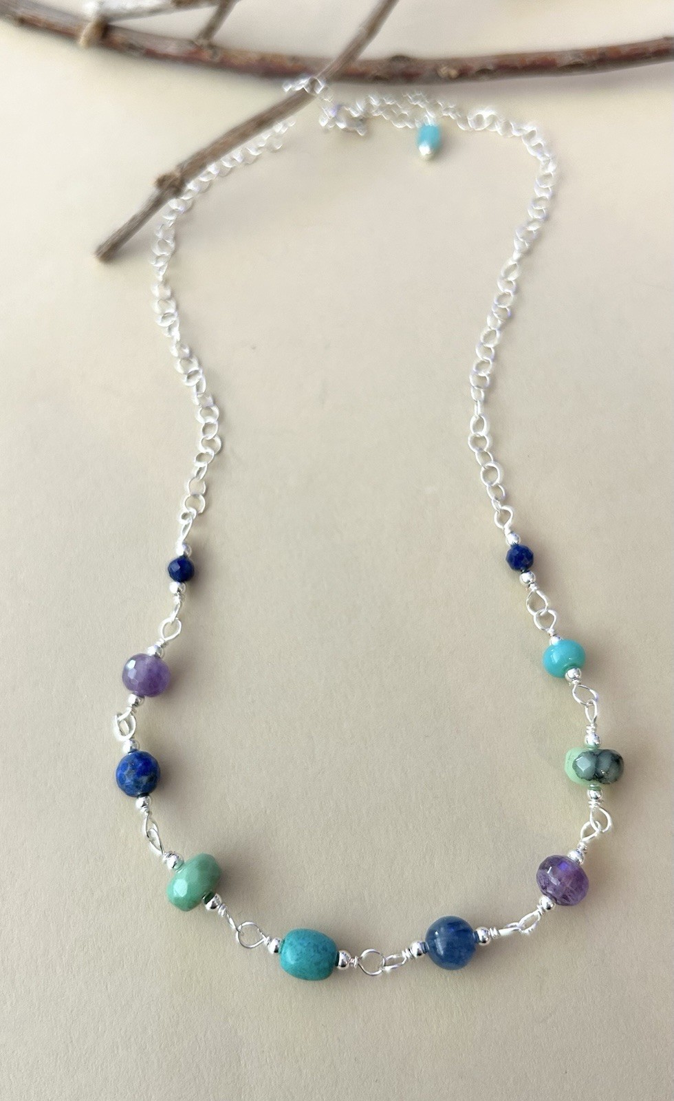 Muti Gemstone Adjustable Length Sterling Silver Necklace Sundance Treasures