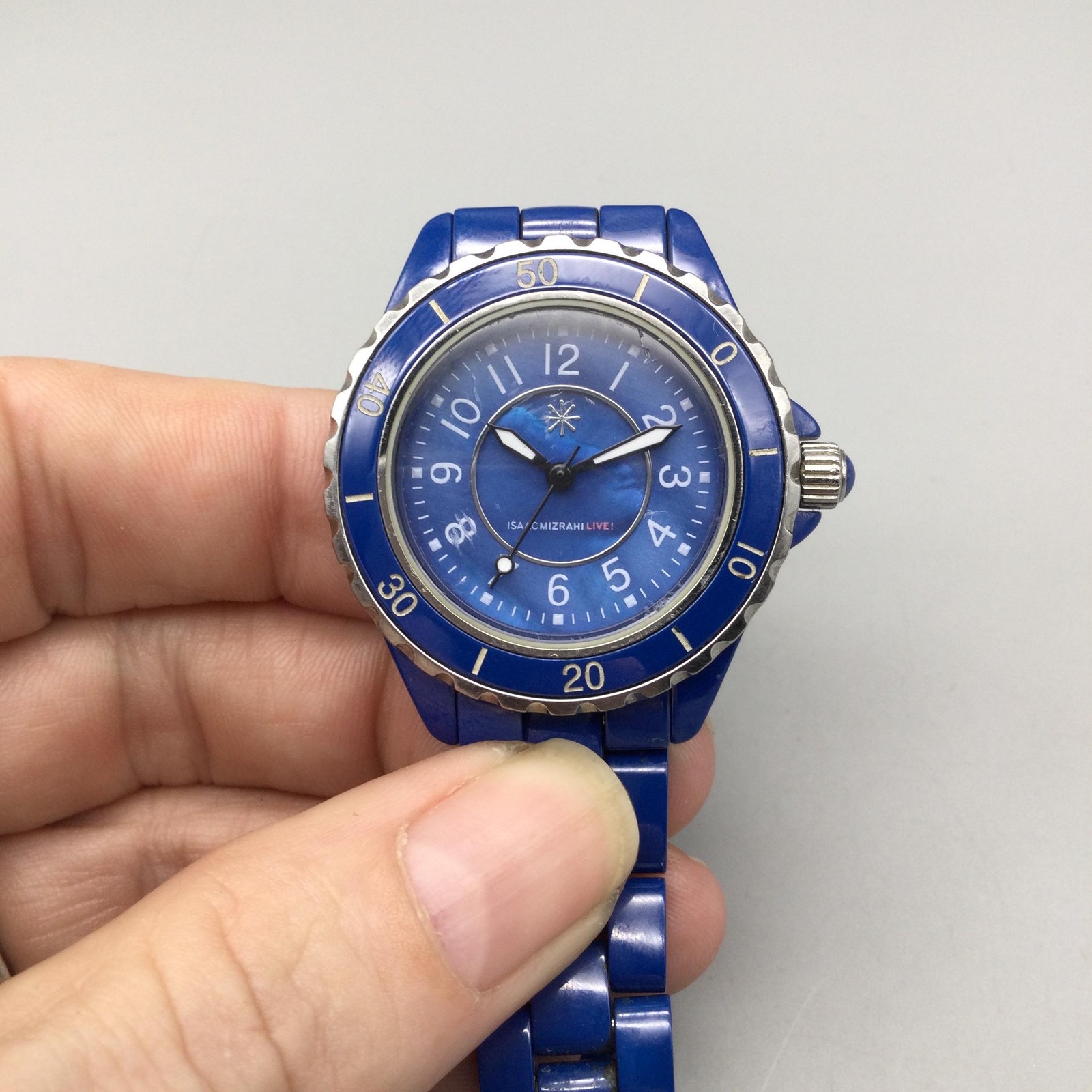Isaac Mizrahi Live Women Watch 34mm Blue Dial Ceramic Bracelet New Battery 7.25″
