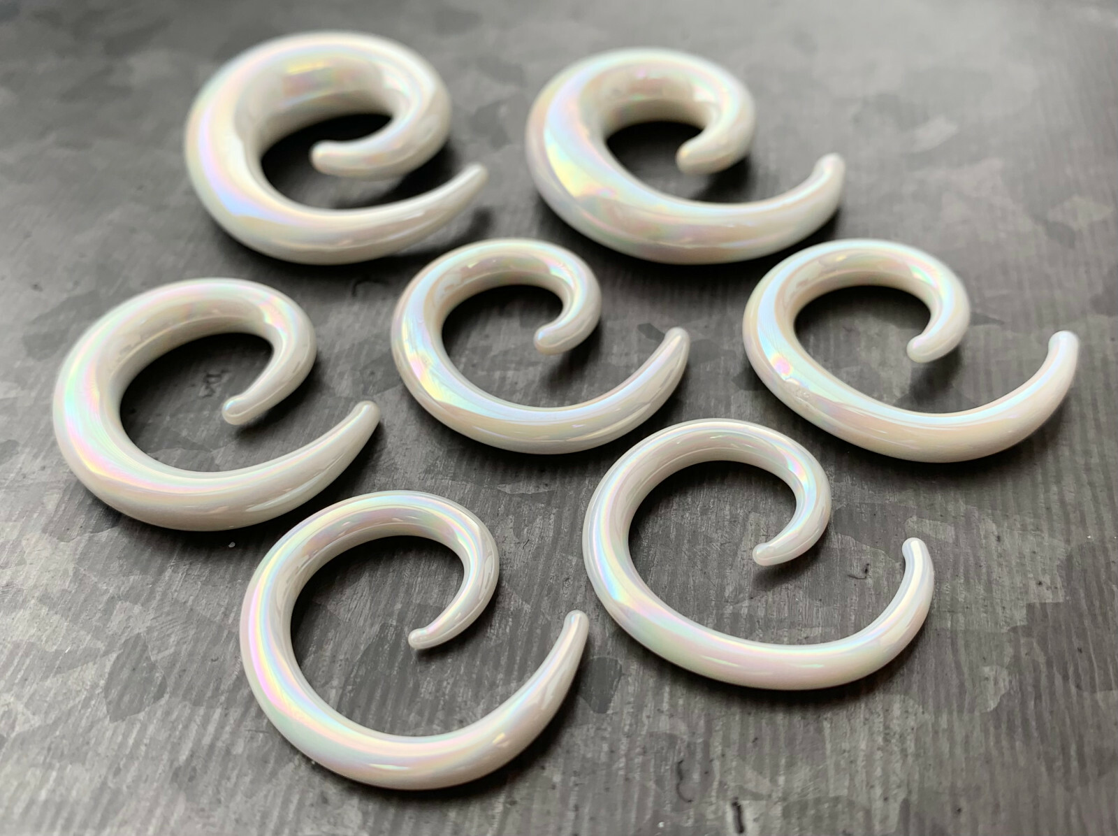 PAIR White Lucifer Glass Spiral Tapers Expanders Plugs Gauges Body Jewelry