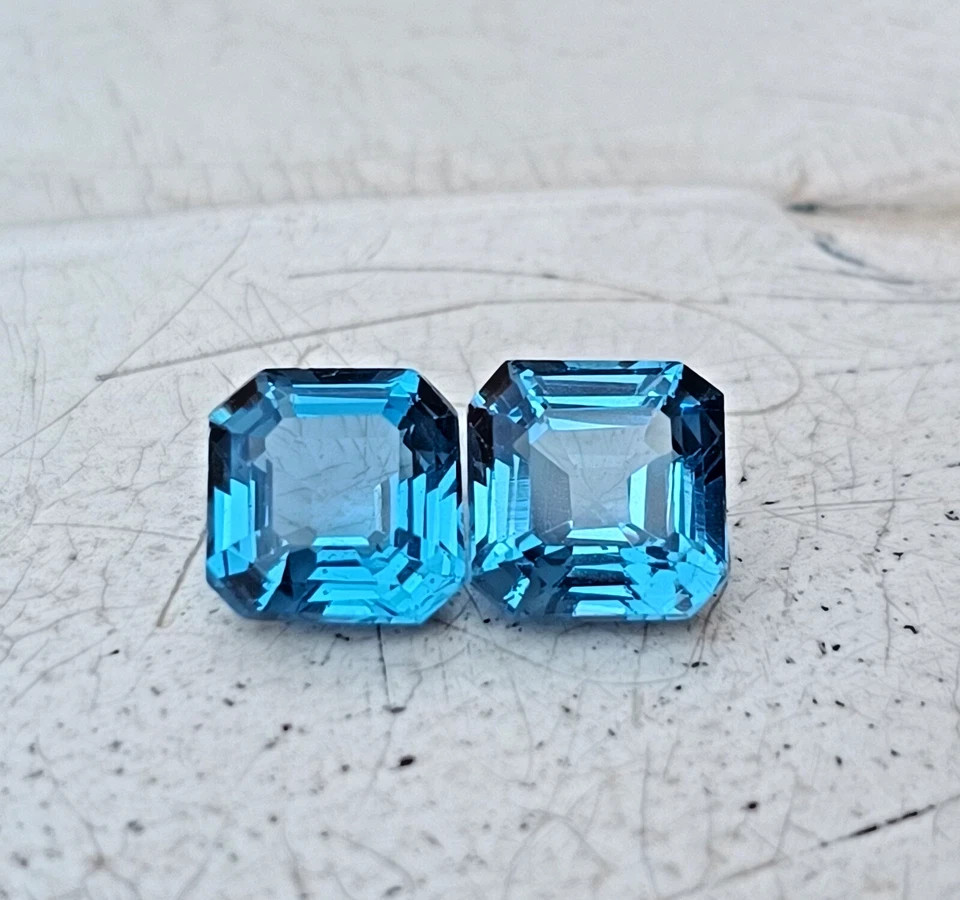 13 Ct Matching Pair Natural London Blue Topaz Octagon Cut FL Certified Gemstones