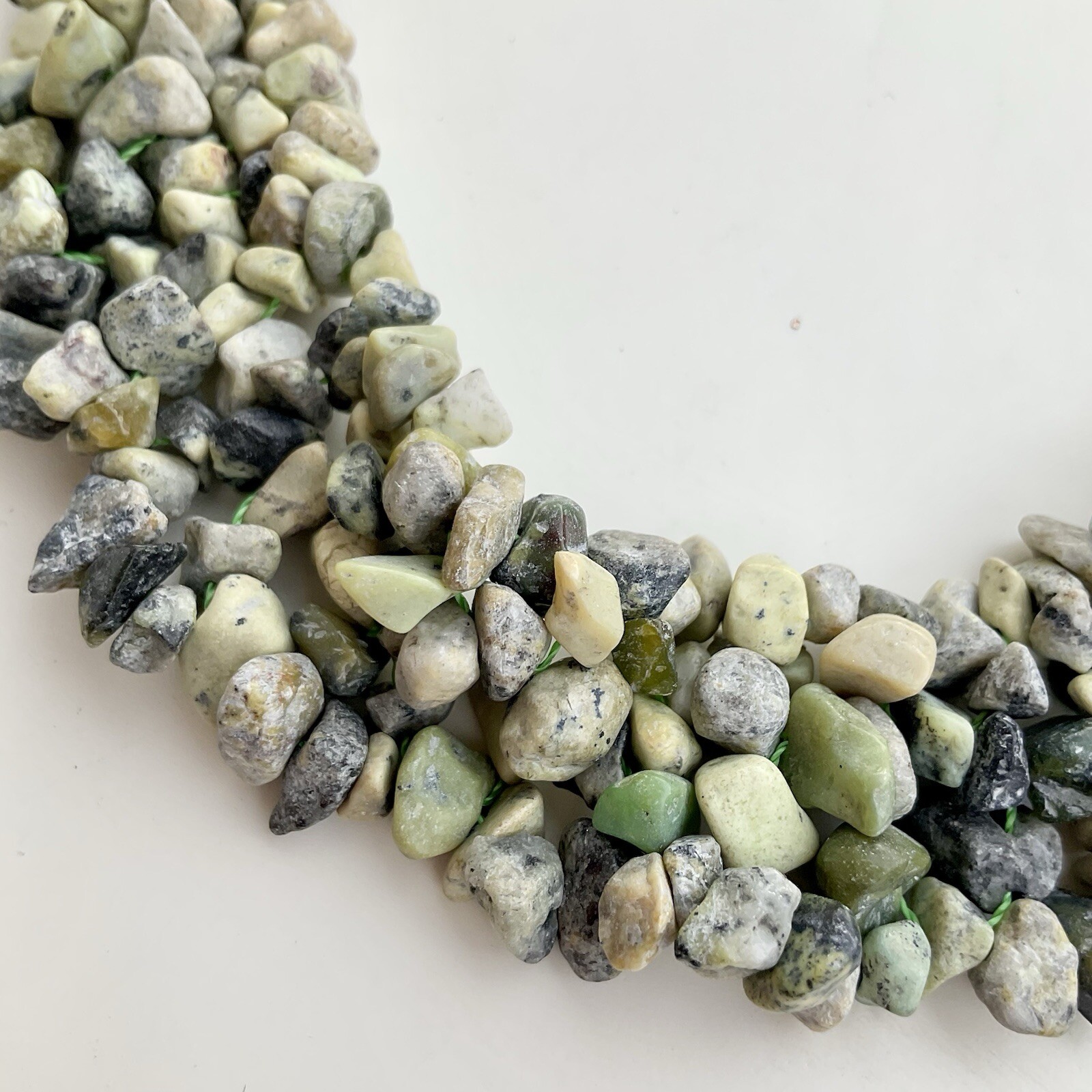 Handcrafted Green & Beige Chipped Gemstone Collar Statement Necklace, 17 Inches