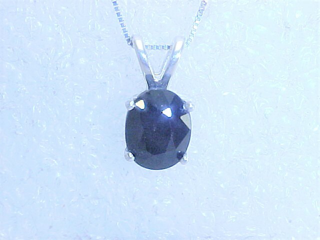 9 X 7mm MIDNIGHT BLUE SAPPHIRE PENDANT & 18″ BOX LINK CHAIN STERLING SILVER !