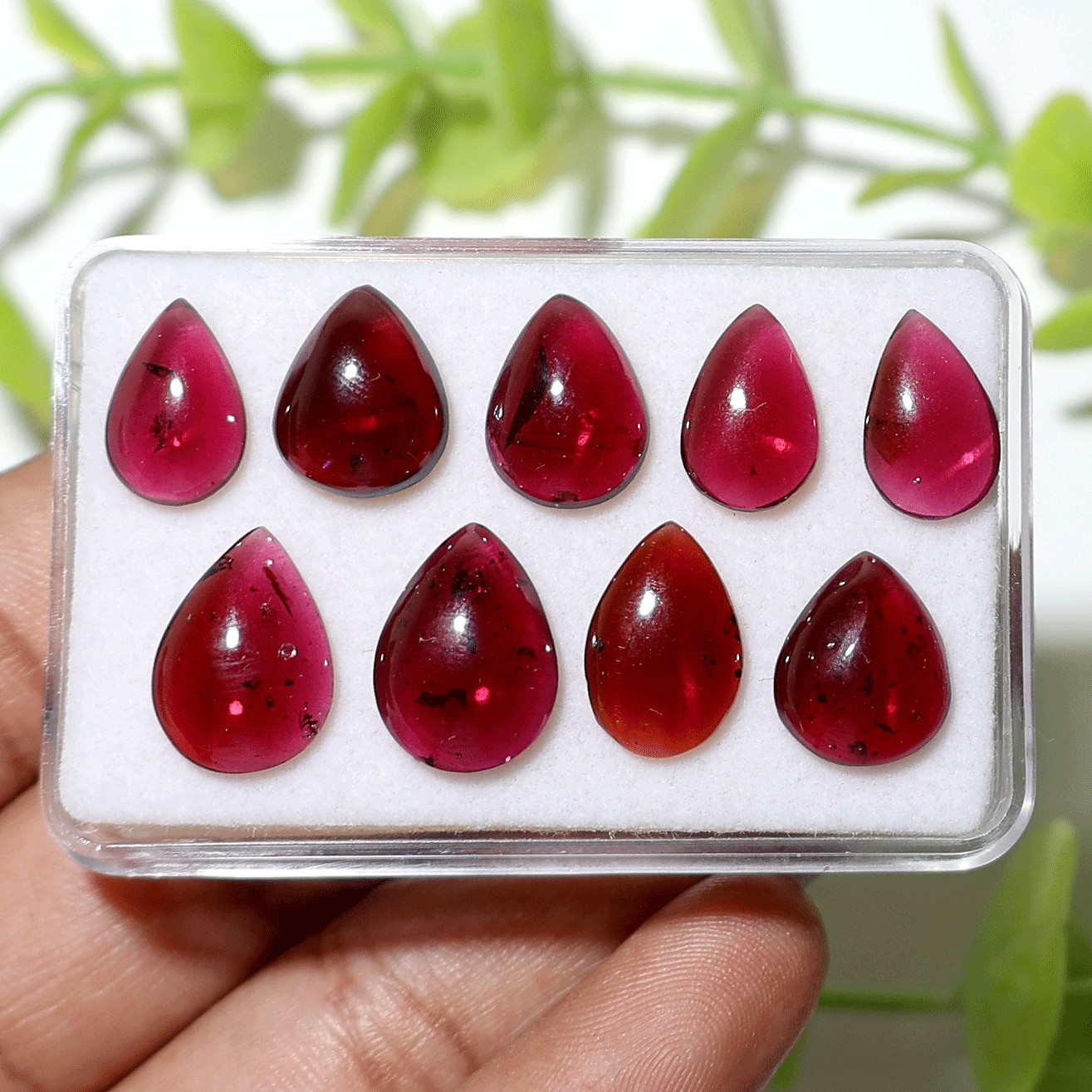 Crimson Teardrops~ 9 PC Natural Rhodonite Garnet 11.8mm-14mm Cabochon Gemstones