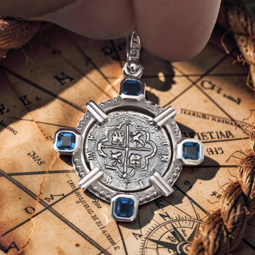 Atocha Silver Coin Pendant Blue Topaz Bezel Sterling Shipwreck Certificate