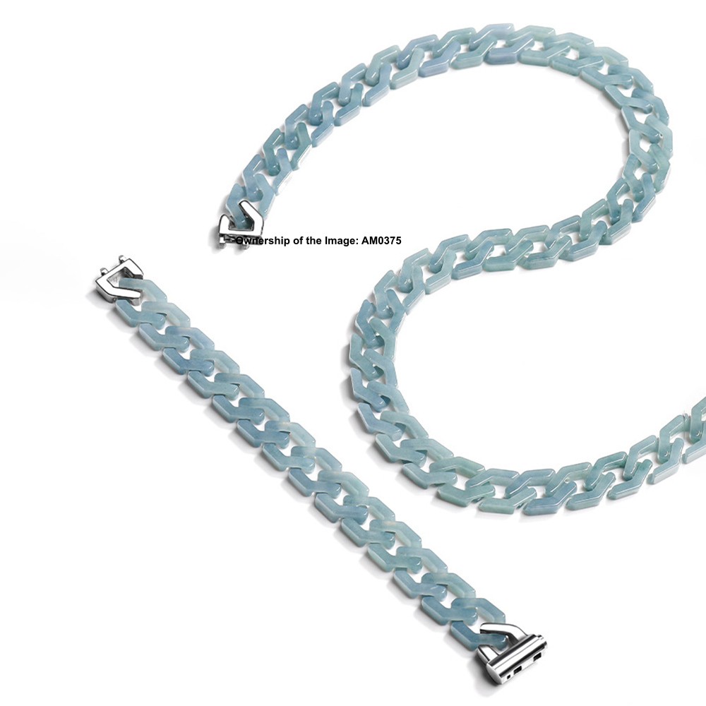 New Natural Grade A Jade ICY Blue Jadeite Curb Link Handmade Necklace Bracelet
