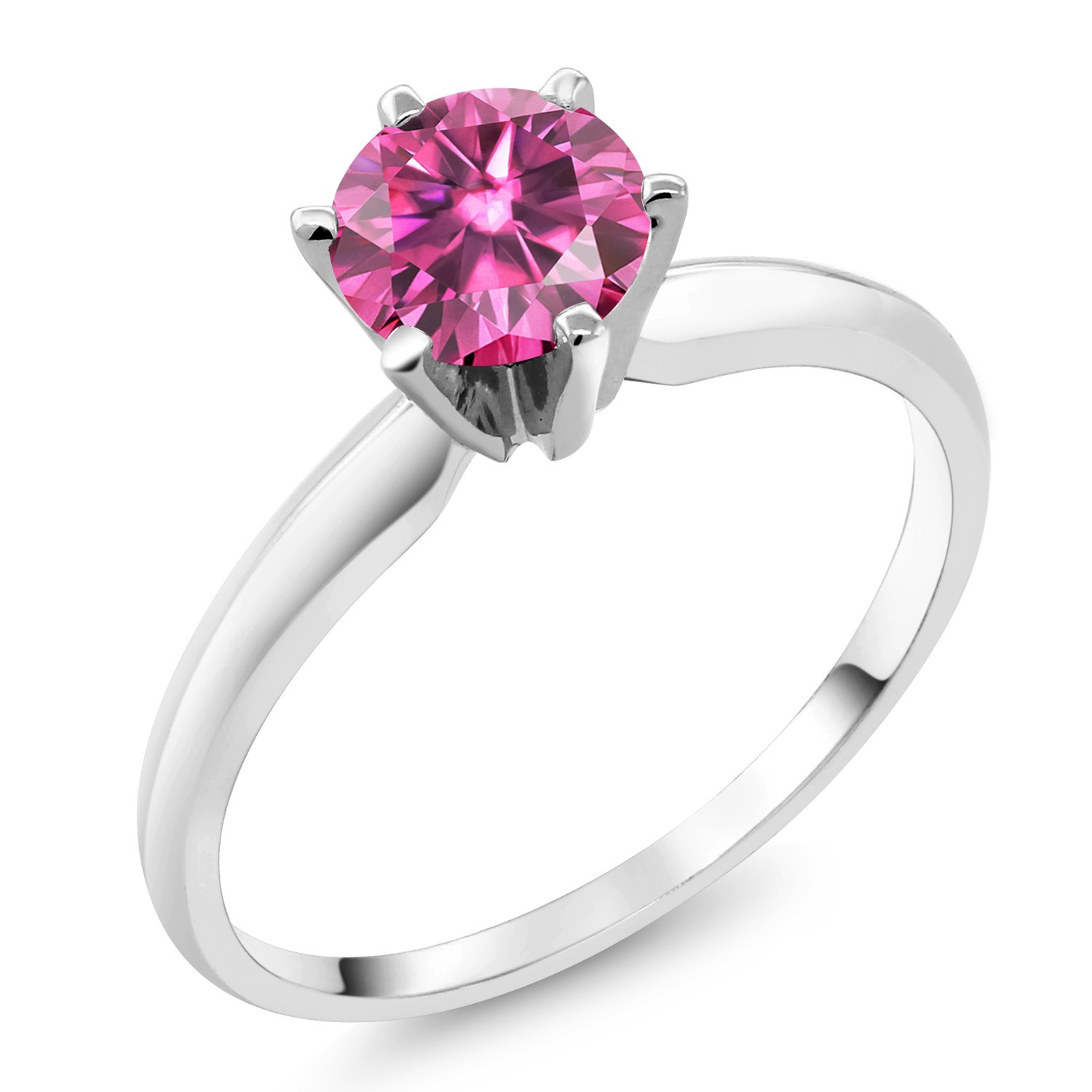 18K White Gold Pink Moissanite Solitaire Engagement Ring For Women (1.00 Cttw,
