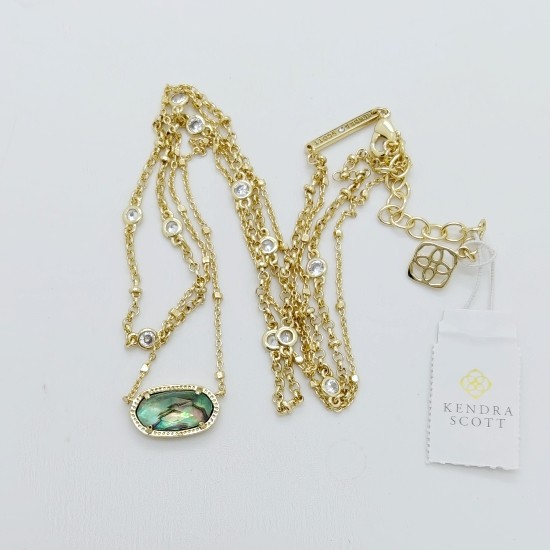 Kendra Scott Elisa Gold Crystal Multi Strand Pendant Necklace in Abalone Shell