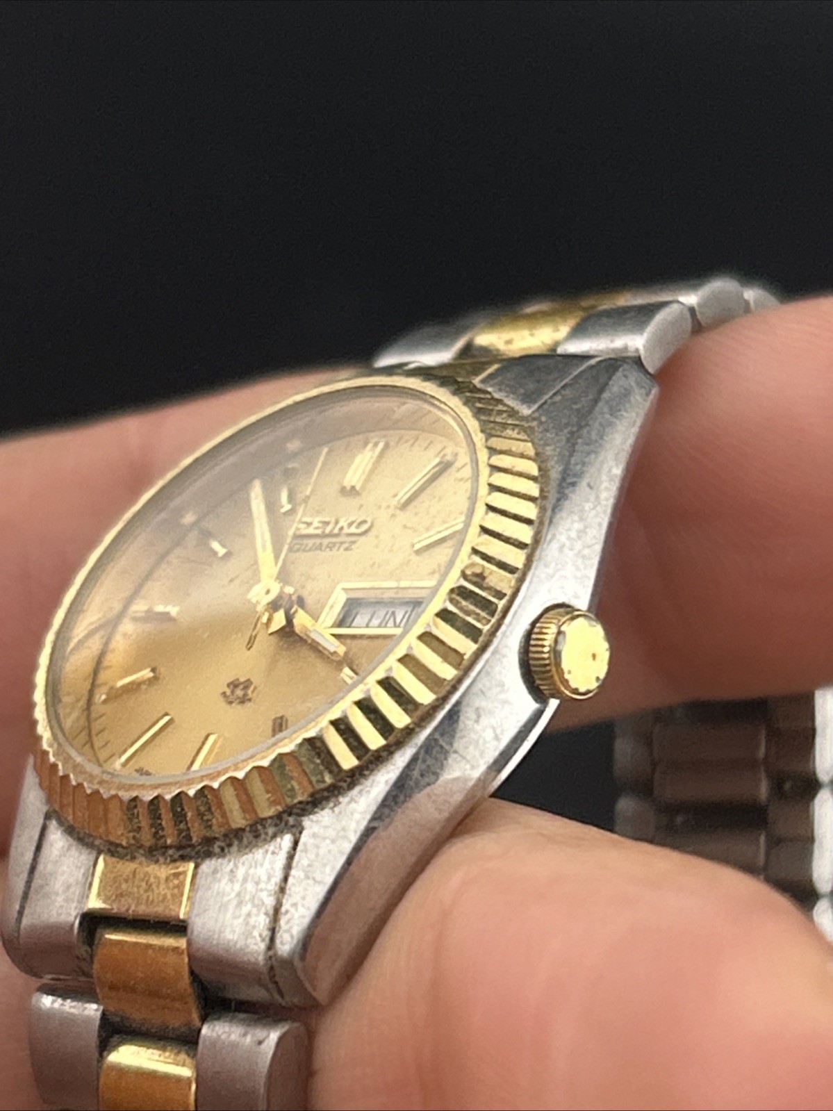 Vintage Seiko President Two Tone Stainless Steel Quartz Watch 2A23-0030