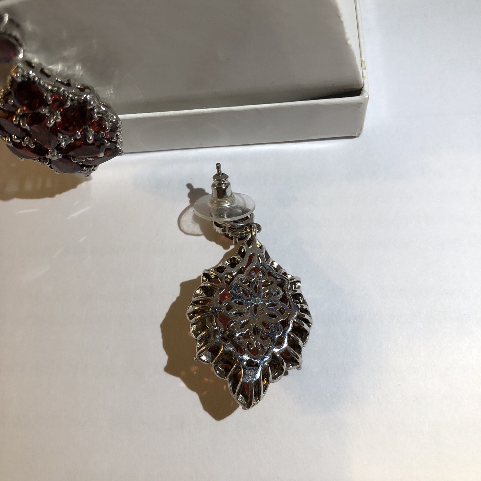 Red Garnet Cluster Marquise 925 Sterling Silver Dangle Earrings