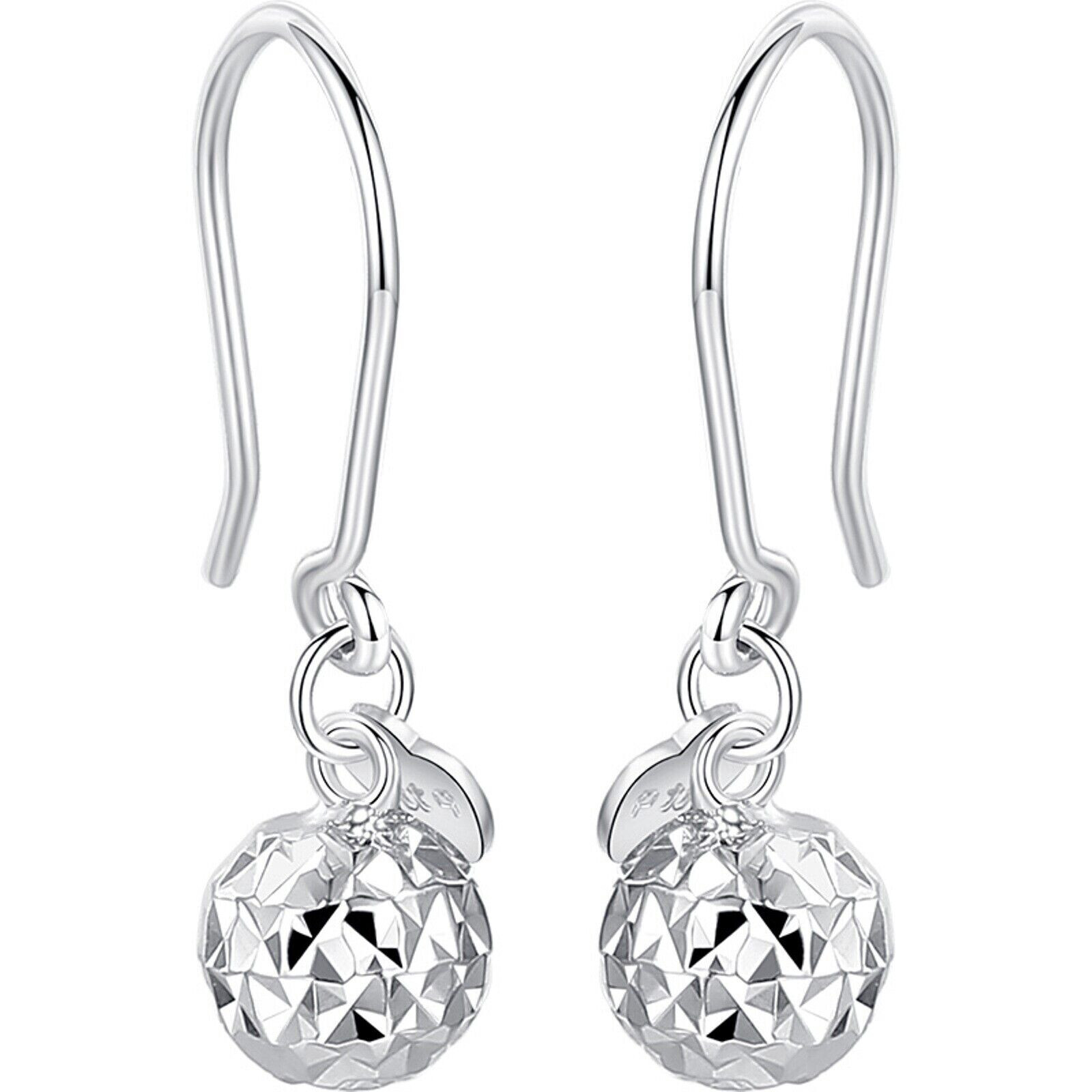 Pure Platinum 950 Dangle Women Gift Lucky Carved Bead Ball Earrings 2.2-2.3g