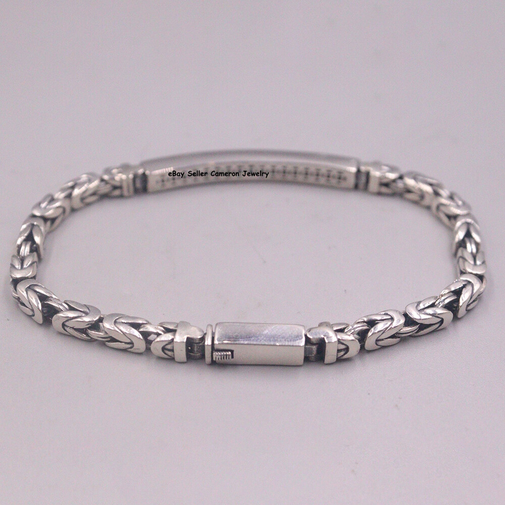 Pure S925 Sterling Silver Chain 4.5mm Byzantine ID Link Bracelet 24-25g 8.26inch