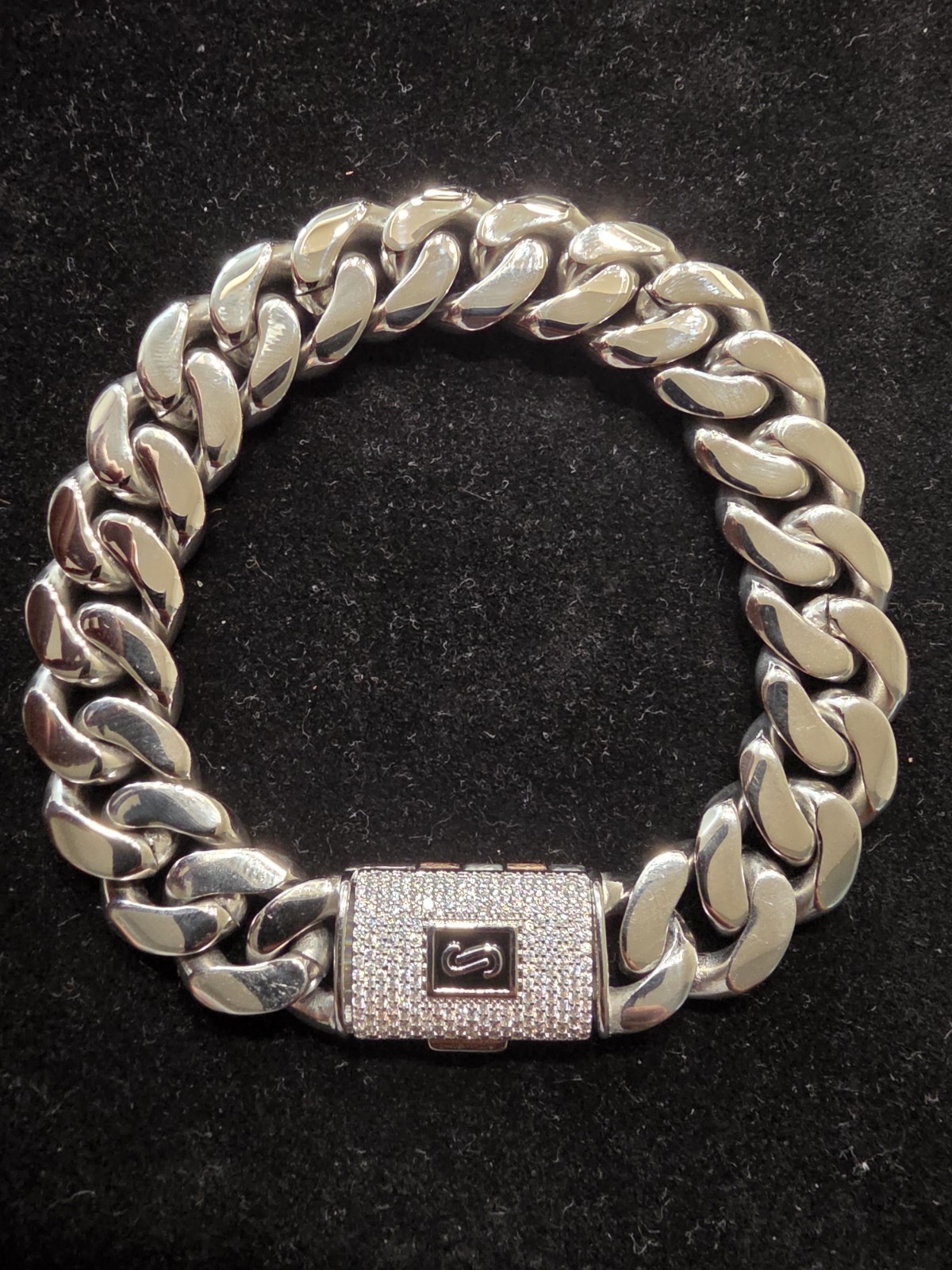 Men’s 14mm Cuban Link Bracelet, 8.5 Inches Stainless Steel, CZ Box Clasp