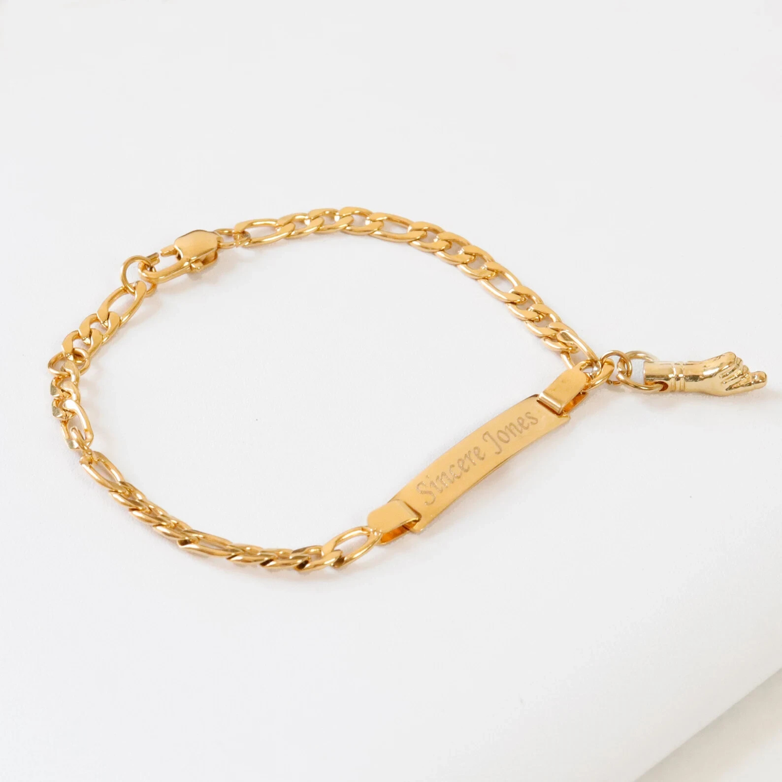 Name Engraving Gold Baby Black Hand Pulsera de Azabache Bracelet for kids