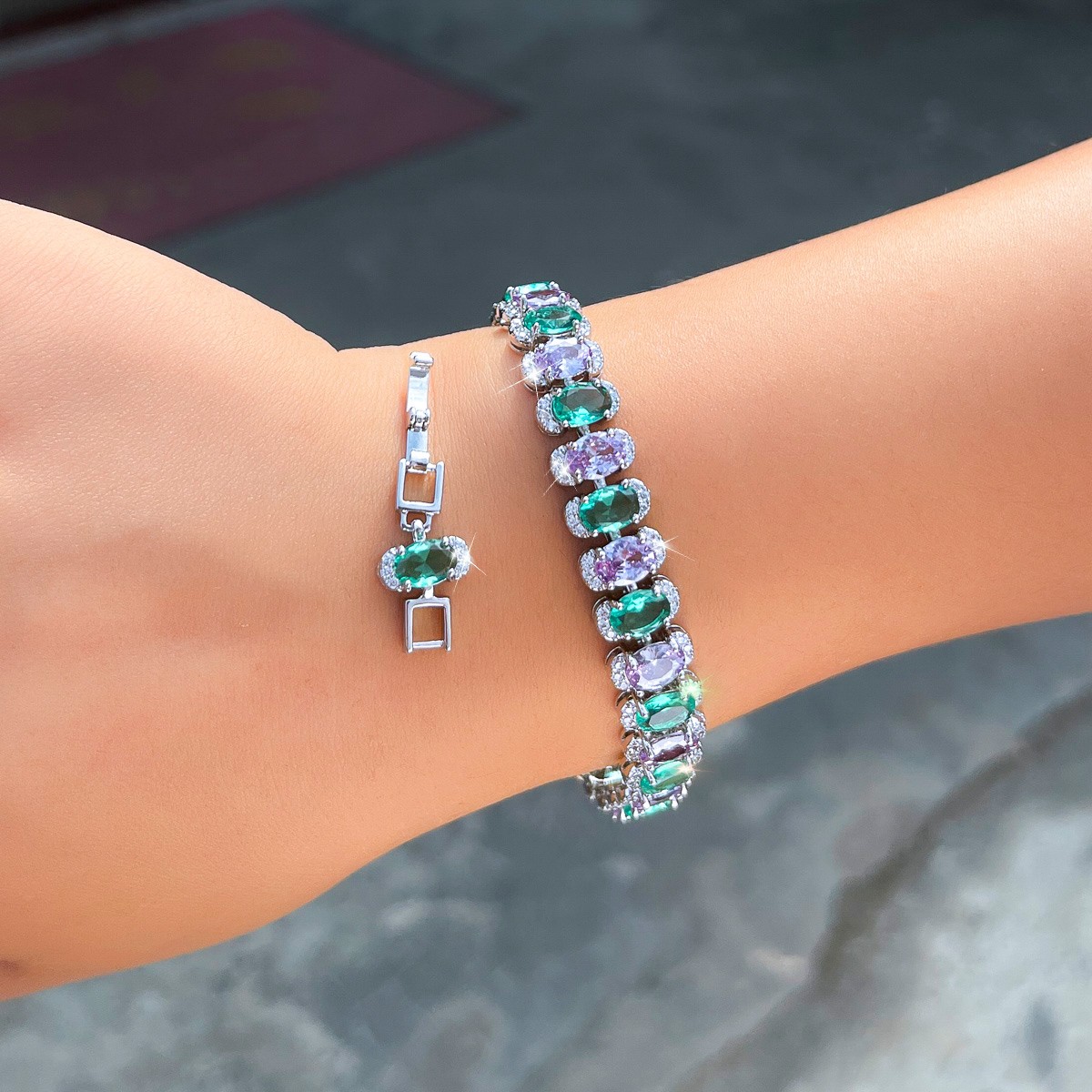 Women Trendy Big Oval Zircon Crystal Tennis Bracelet Silver Plated Party Jewelry