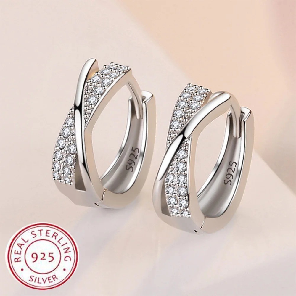 925 Sterling Silver Bow Stud Earrings Women Girls Wedding Engagement Jewelry