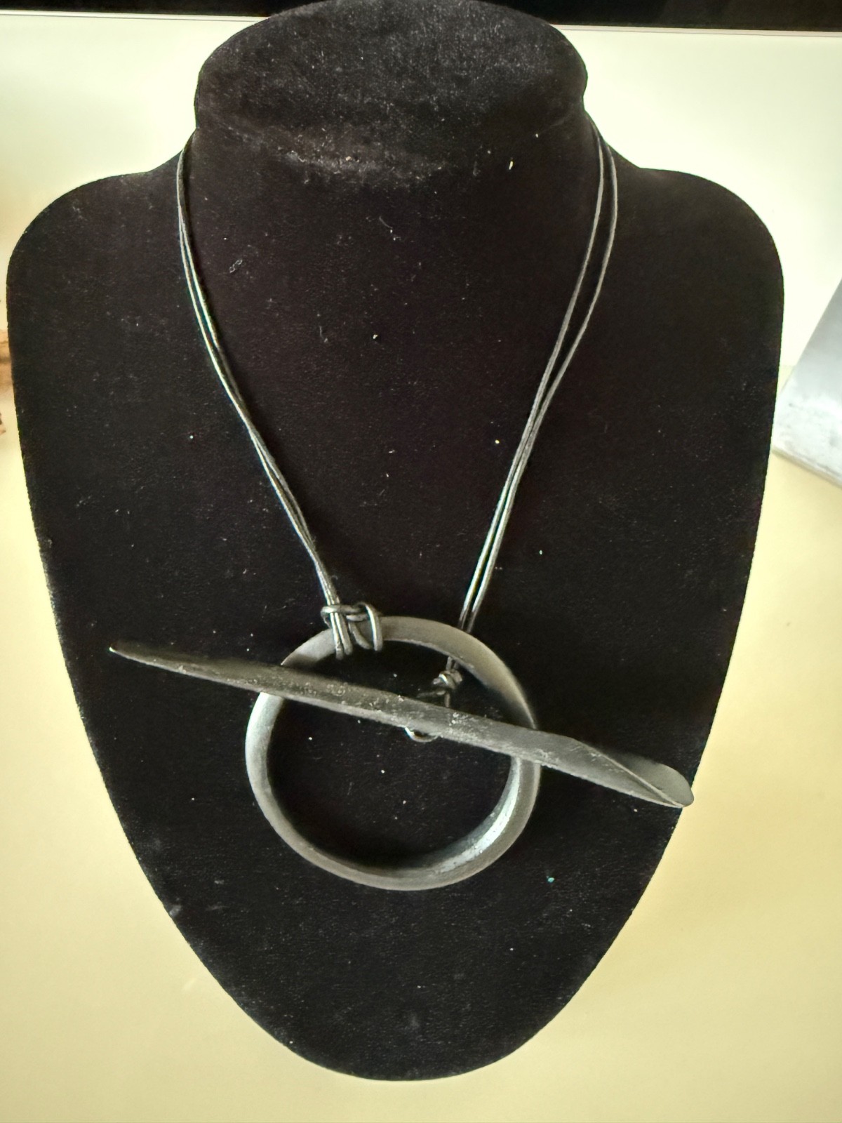 90’s Vintage Donna Karan Pendant Necklace Ring & Bar Toggle