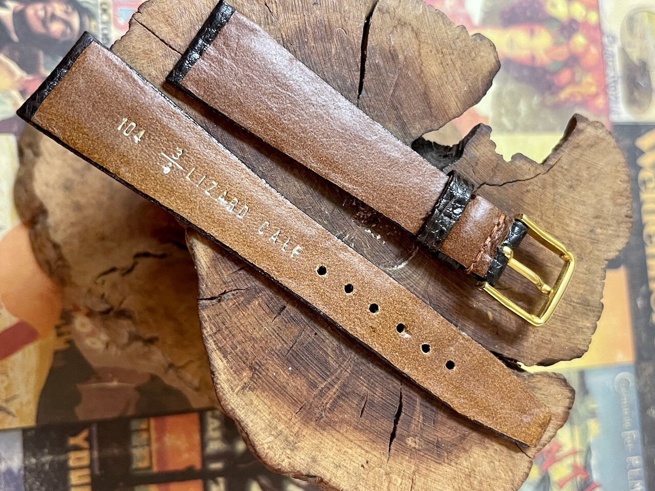 Exotic Skin pattern, price of leather 19mm Lizard Calf vintage watch band NOS
