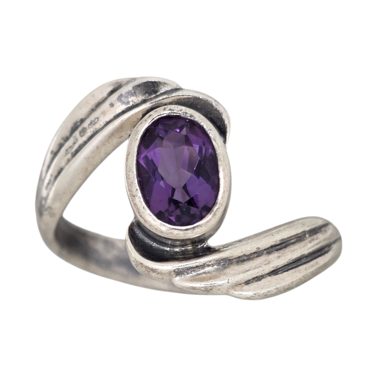 Vintage Sterling Silver Amethyst Bypass Solitaire Size 7 Ring 3.5gr #2150