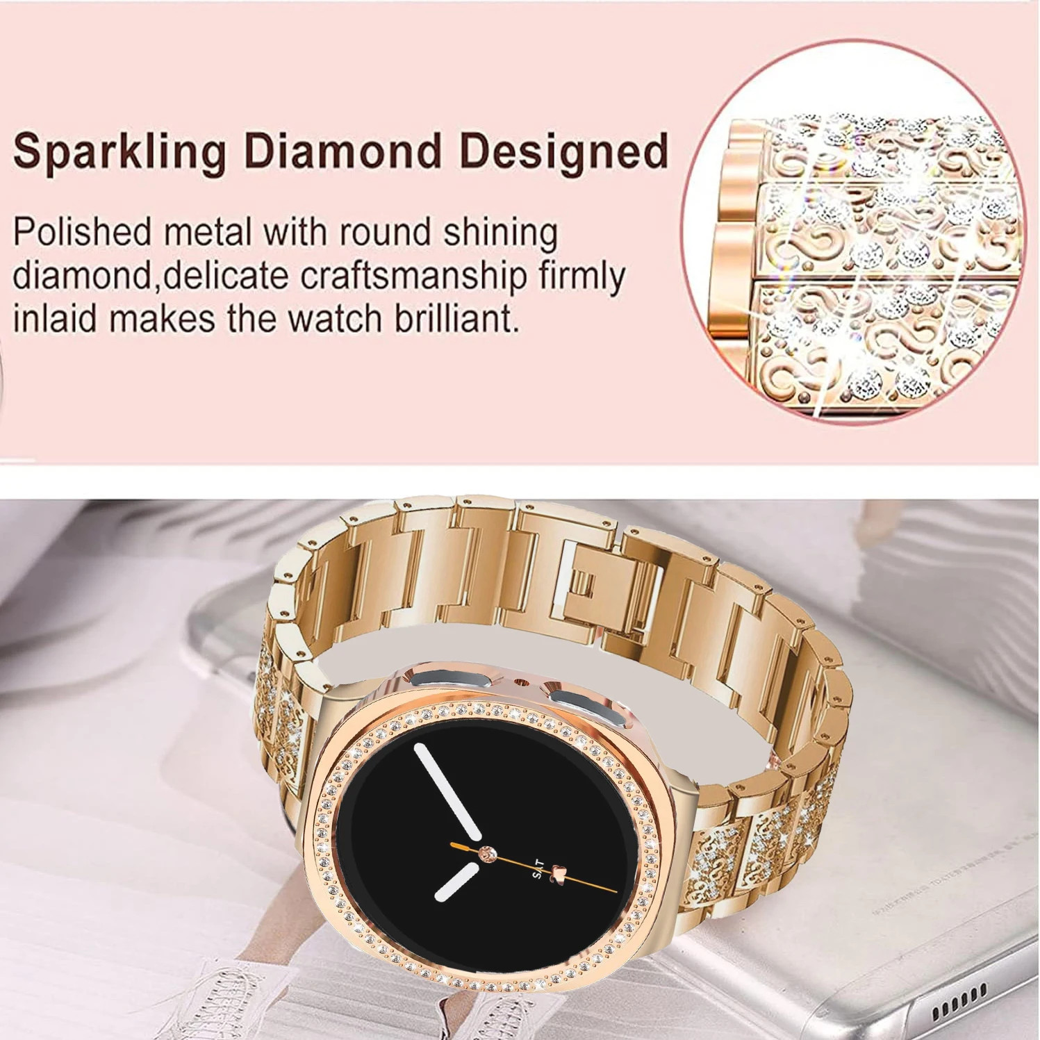Case+Bling Metal Watch Band For Samsung Galaxy Watch 9 40/44mm Women Wrist Strap