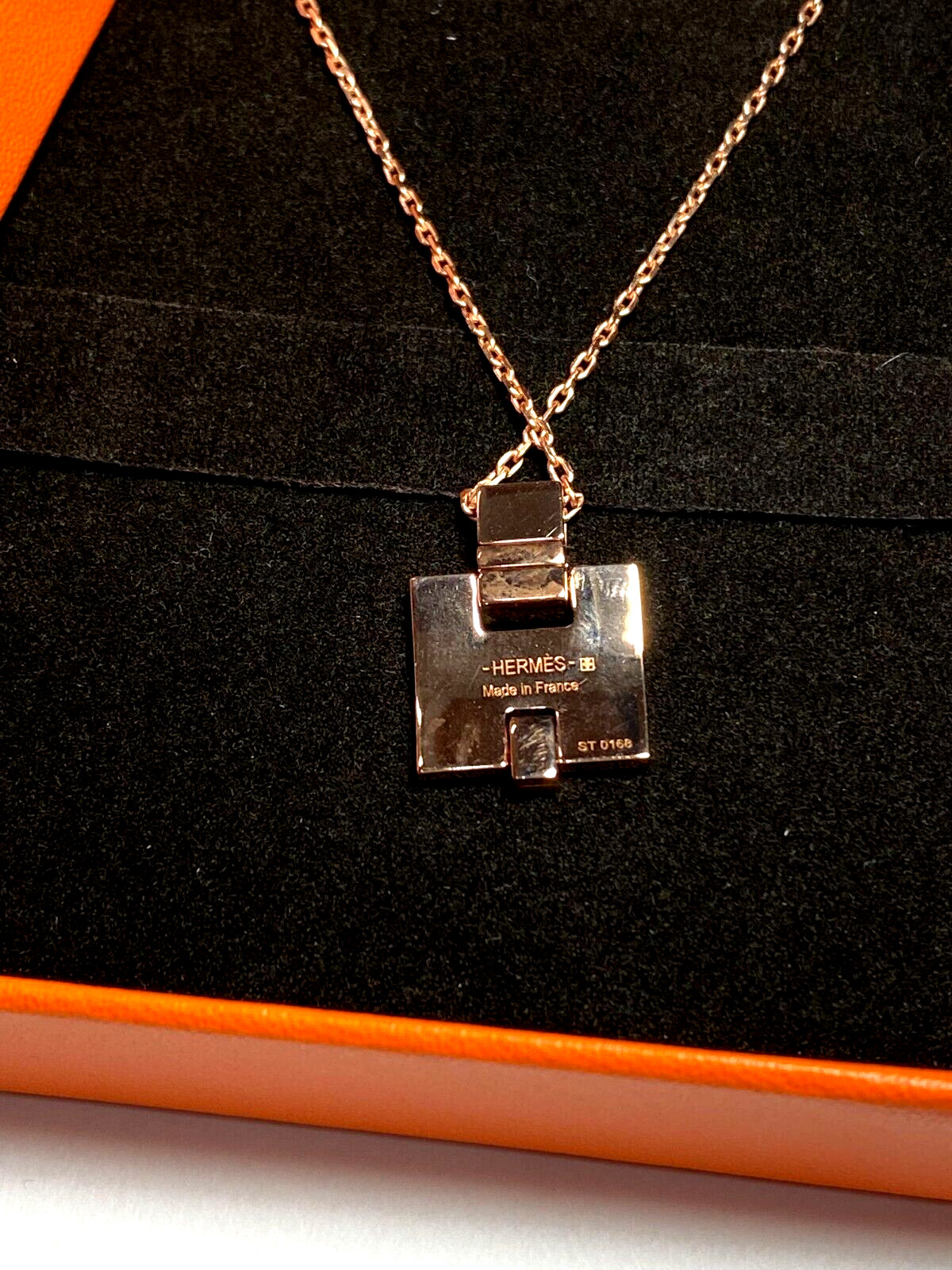 Authentic HERMES Pandan H Logo Pattern Necklace Gold 48cm #3516