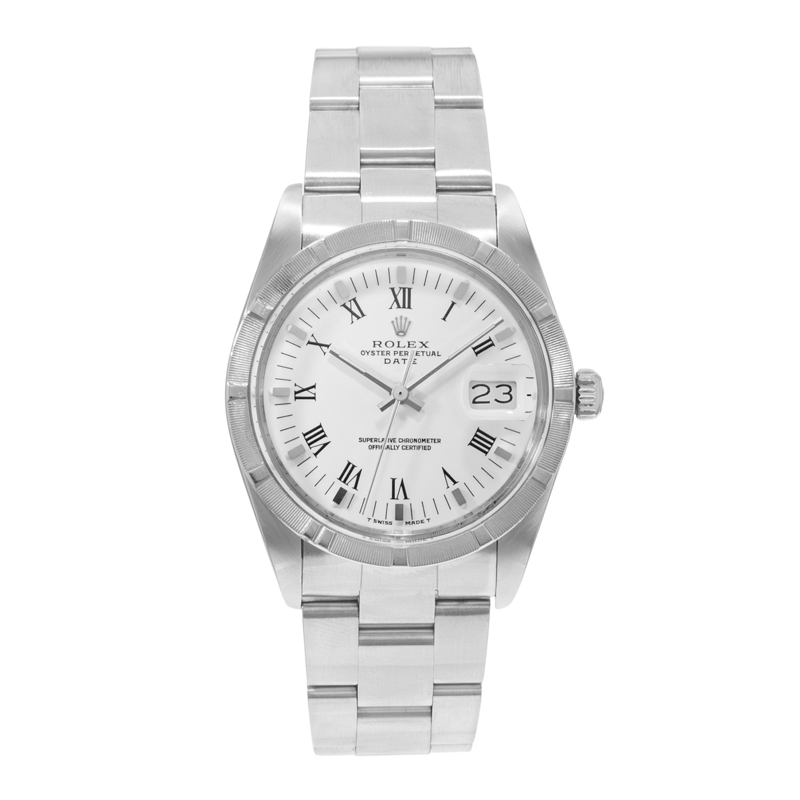 Rolex Oyster Perpetual Date 34 15010 White Roman Steel Oyster Mens Watch 1989