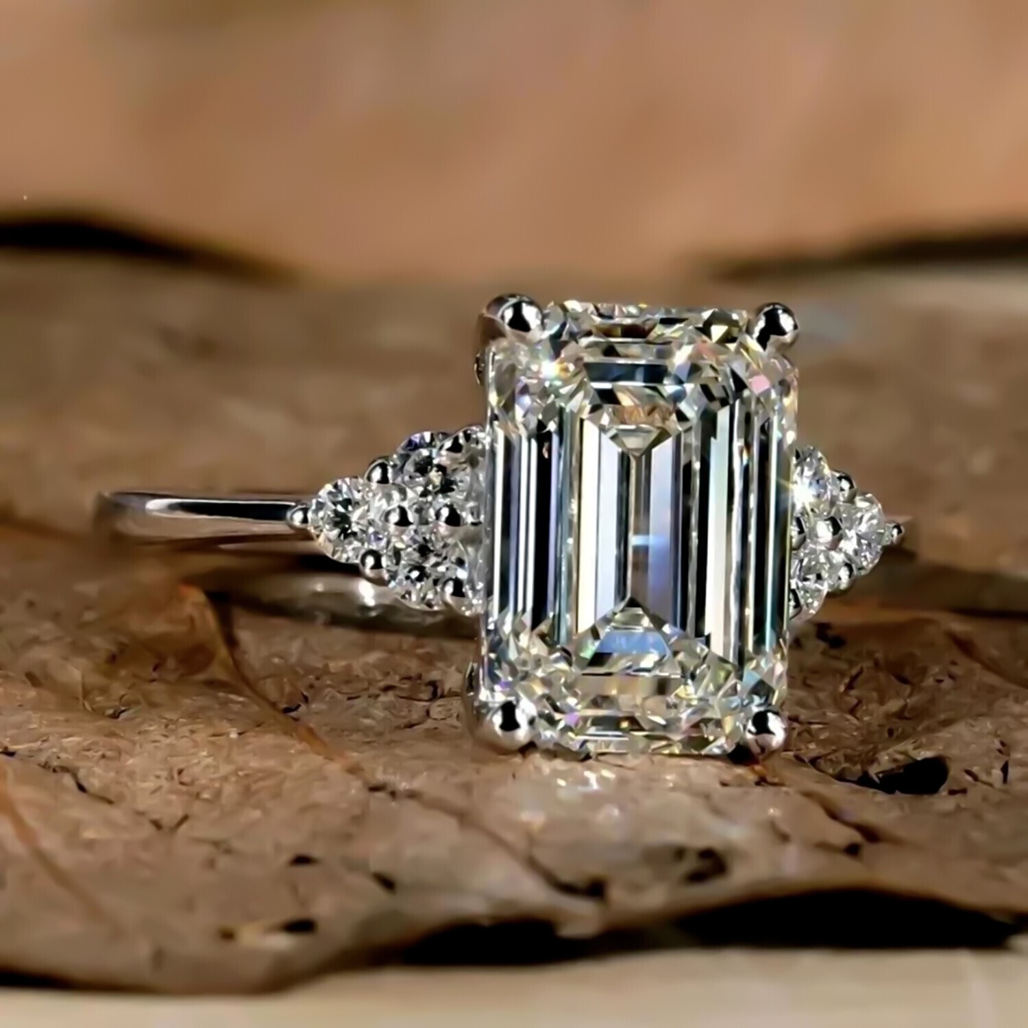 4.48 Ct Emerald Cut White Diamond Solitaire Ring in 925 Silver Gift Idea