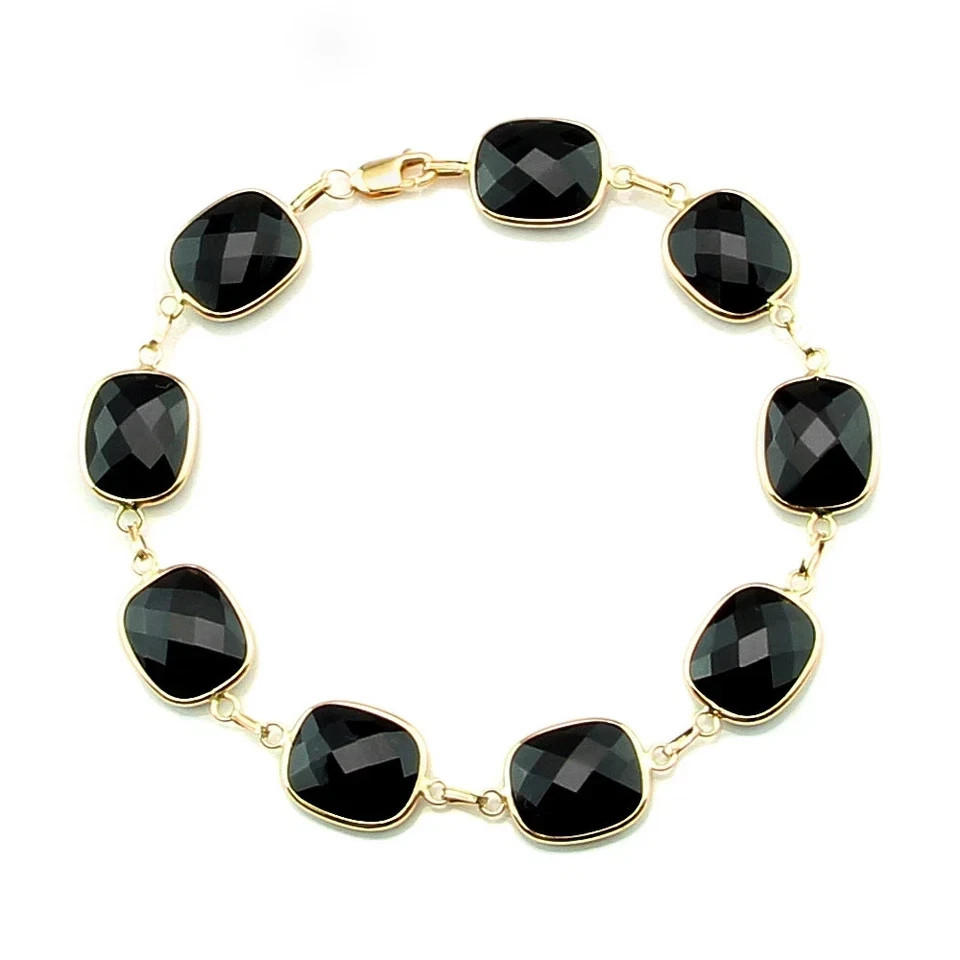 4.80CT Cushion Lab Created Onyx Women’s Tennis Bracelet 14K Yellow Gold Finish