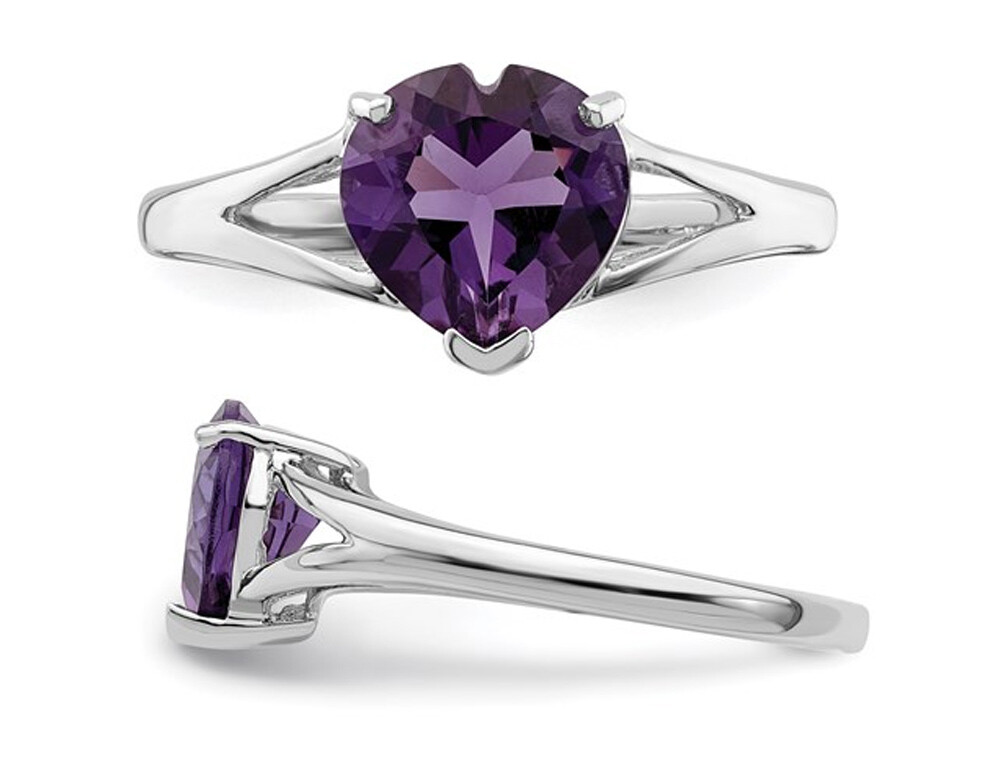 1.40 Carat (ctw) Solitaire Heart Amethyst Promise Ring Carat (ctw) in Sterling S