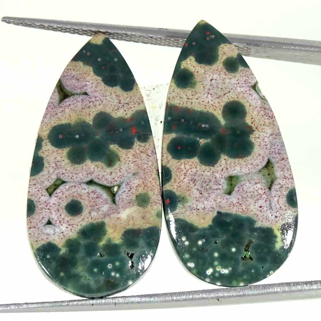20.50Cts Natural Ocean Jasper Pear Pair Cabochon loose Gemstone 13x26x4mm