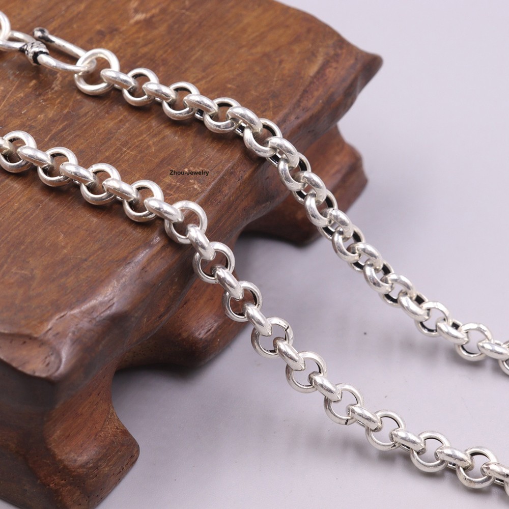 Solid 925 Sterling Silver 5.5mm Rolo Link Chain Necklace 30-32g 23.6inch For Men
