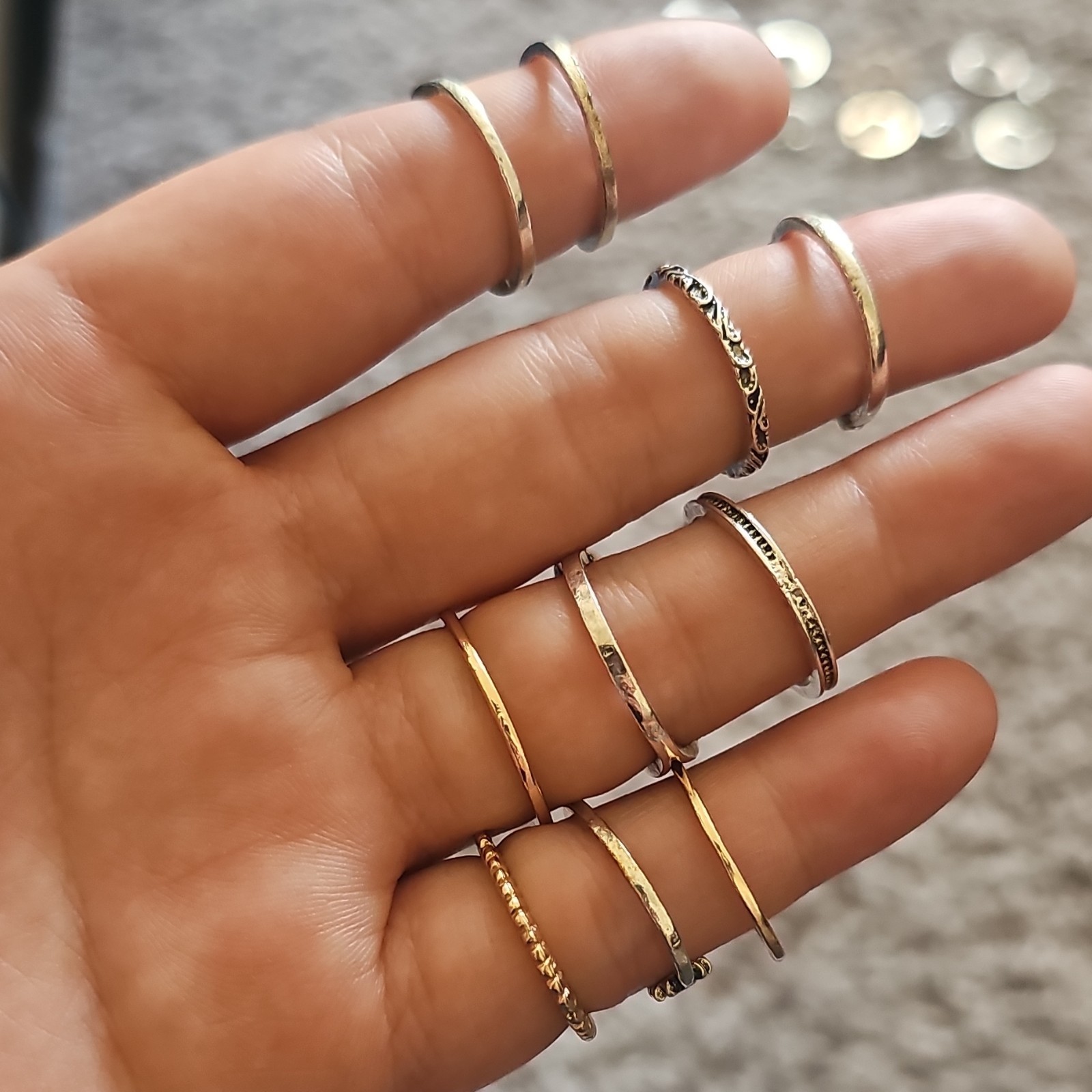 Mixed Metal Gold & Silver Stackable Band Rings Lot 10 Set C Size 6/7/8