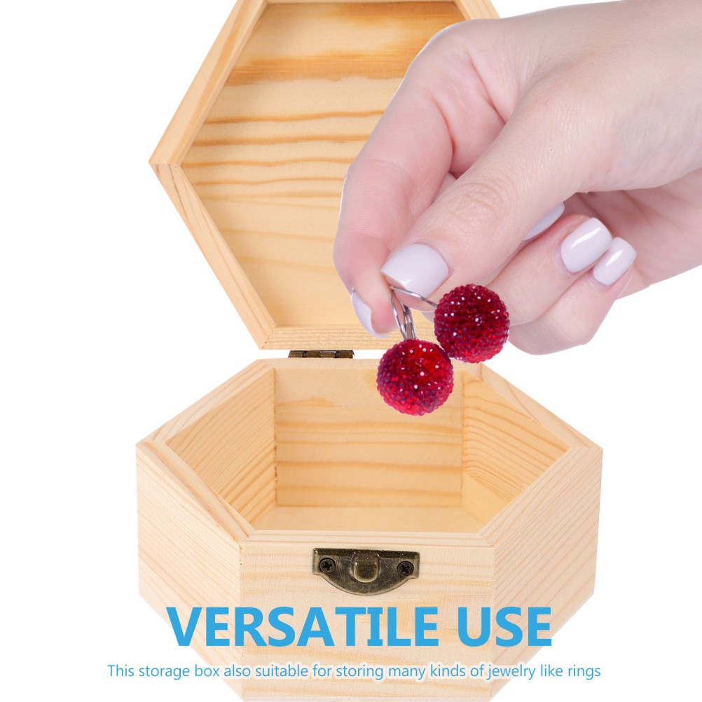 Retro Jewelry Box Wood Hexagon Storage Organizer Protection 1Set 5.2×4.5×2.8in