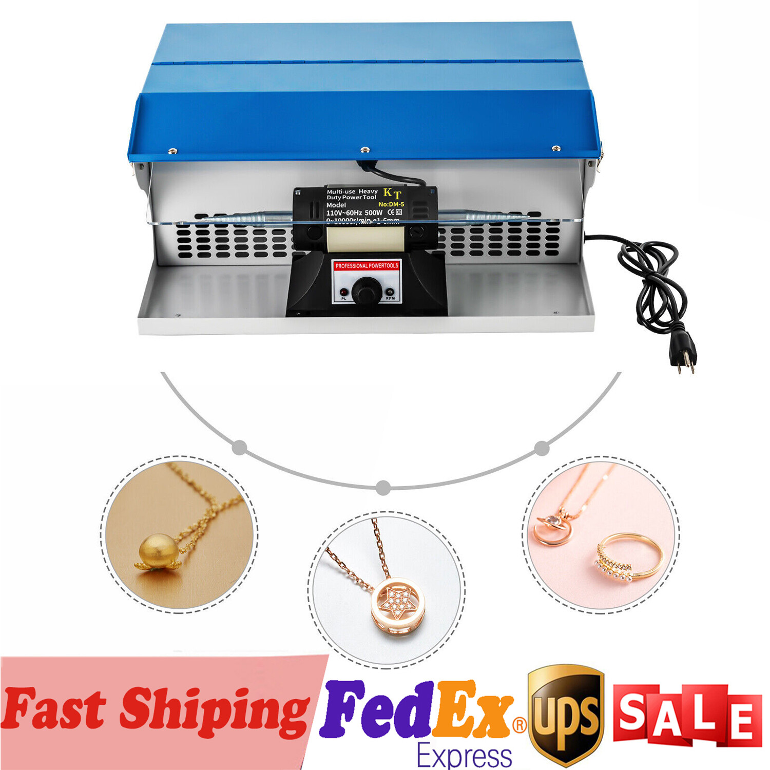 Benchtop Polishing Buffing Machine Jewelry Polisher Dust Collector W/ Light 500W