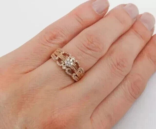 14k Rose Gold Plated 3Ct Round Cut Simulated Diamond Pretty Engagement Band Ring