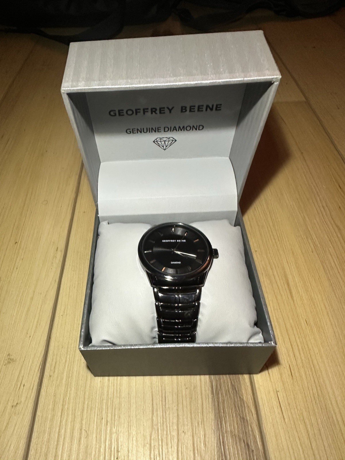 Geoffrey Beene Genuine Diamond Men’s Quartz Watch Black Bracelet w/ Box