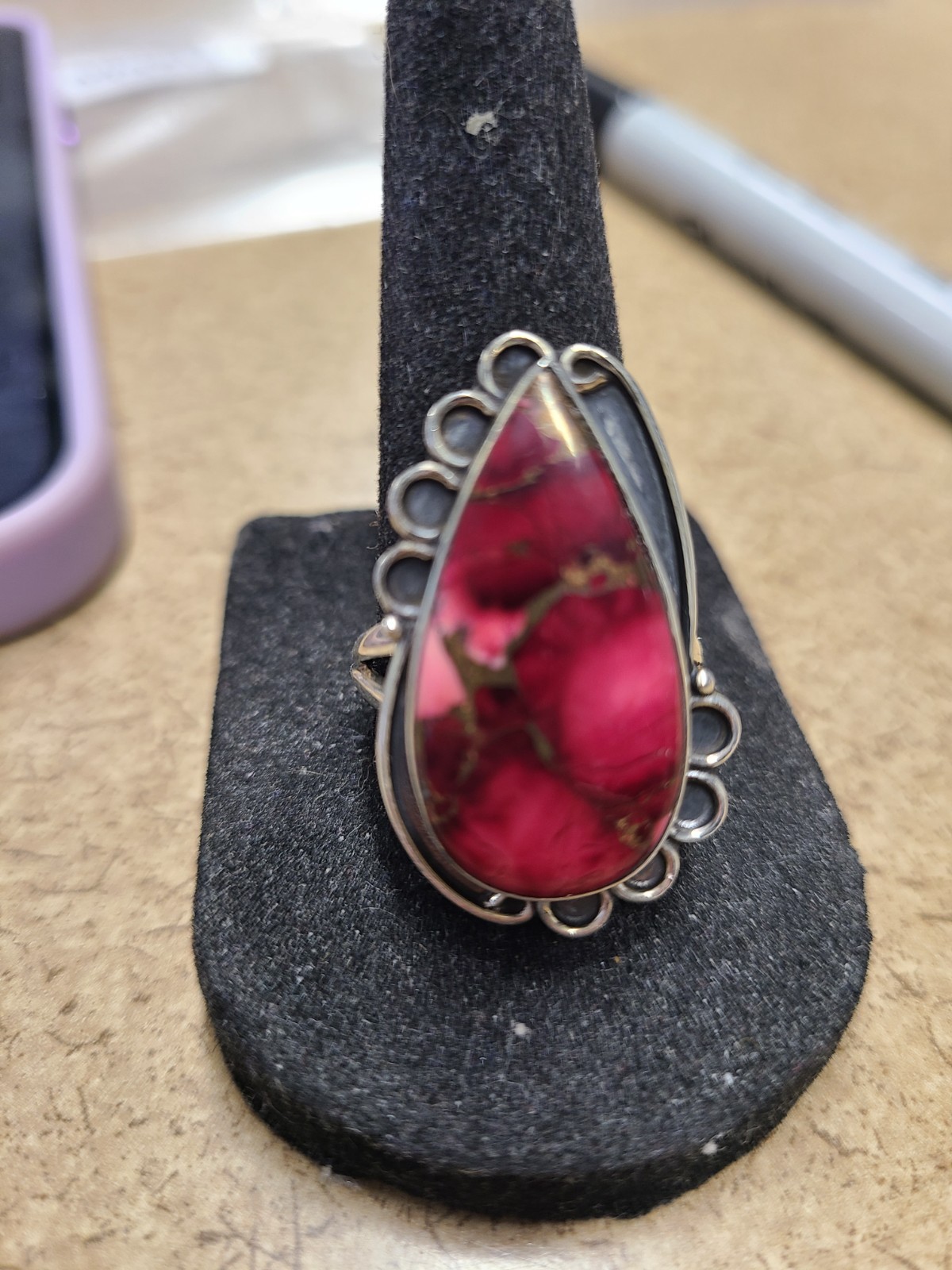 Sterling Silver Red Howlite Ring Size 9.5