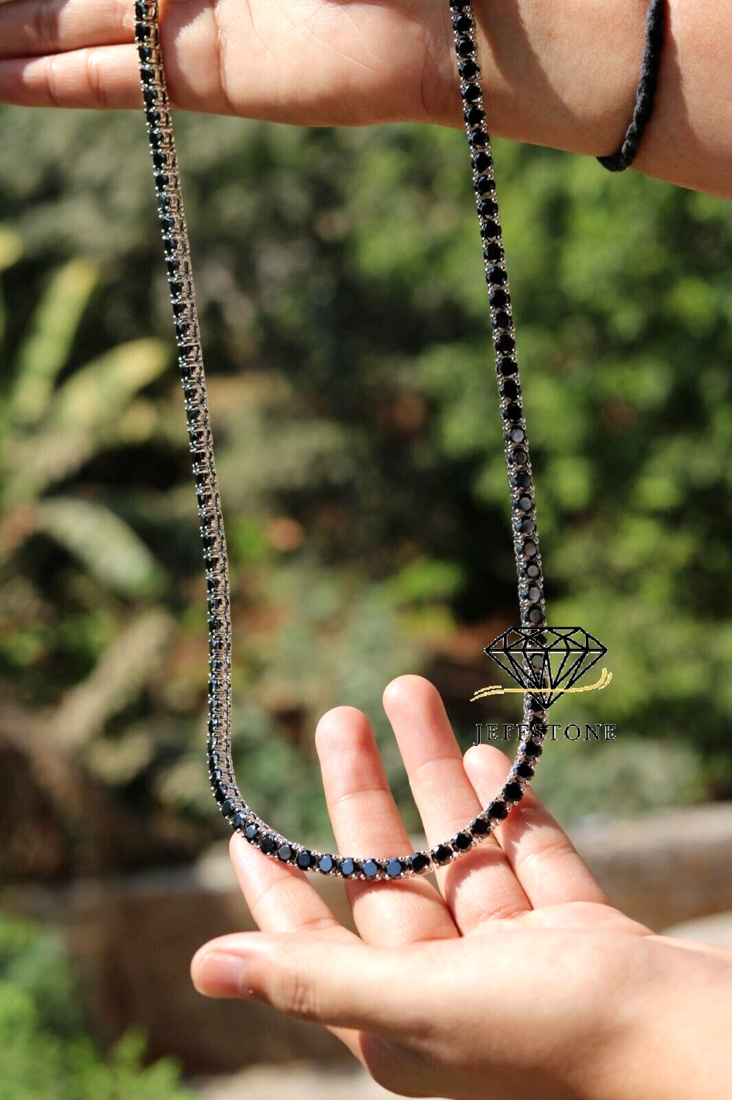 45.72 ctw Lab Created Black Spinel 14K White Gold Over 5 MM Men’s Necklace 18″