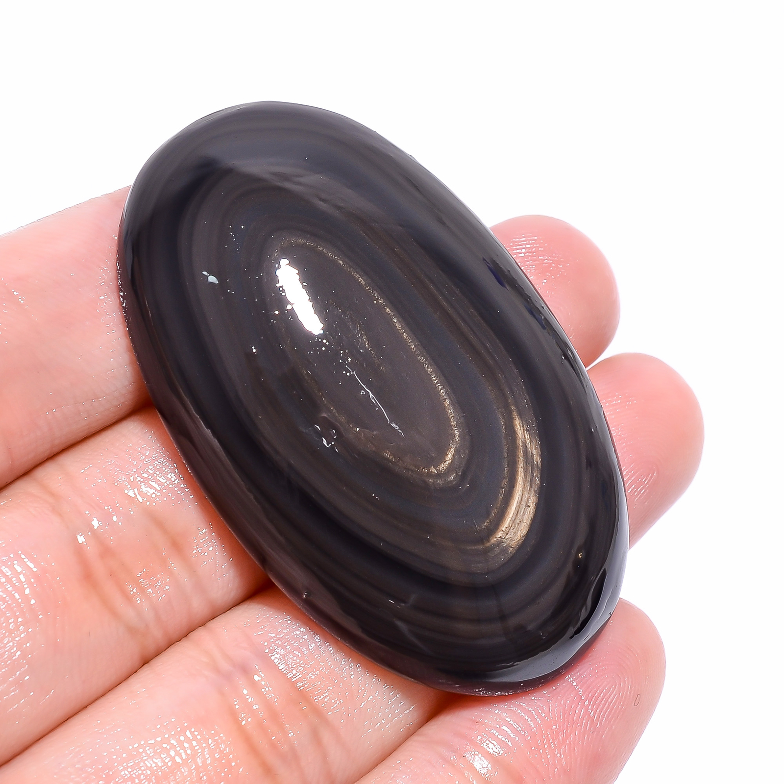 Natural Black Eye Obsidian Oval Shape Cabochon Loose Gemstone 105 Ct. 51X32X9 mm