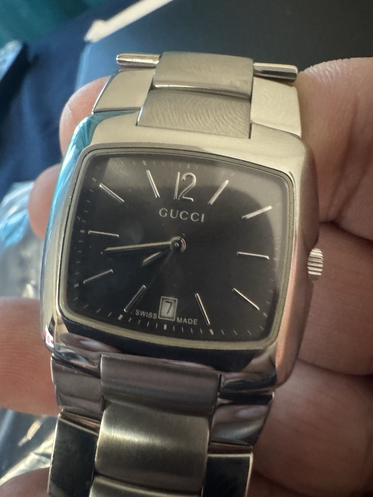 GUCCI MENS 8500M SQUARE WATCH GRAY DIAL QUARTZ WATCH SERVICED POLISHED