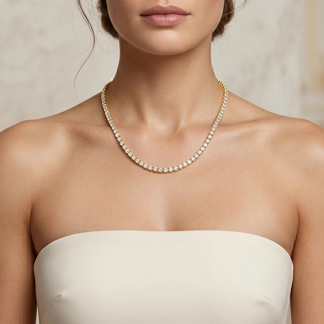 8.1Ct Round Cut Lab Created Diamond Women Tennis Necklace 14K Yellow Gold Plated